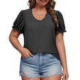 thumbnail image 2 of Yuzhih Shirts for Women Summer Plus Size Tops Solid Color Tees Round Neck Puff Sleeve Tunic Hollow out Blouses, 2 of 7
