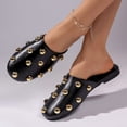 thumbnail image 3 of Rokment Metallic Gold Studded Mules Backless Dressy Sandals for Women Ladies Fashion Punk Casual Leather Closed Toe Low Heels Dress Slip on Open Back Flat Slippers Black Size 5.5, 3 of 7