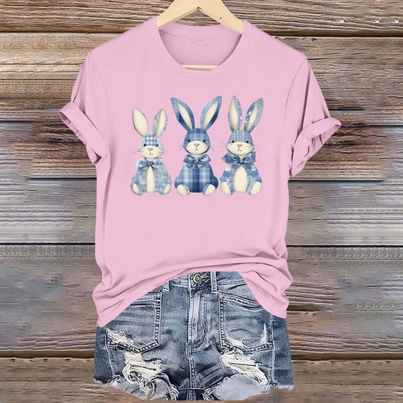 Haivin Easter Shirts for Women Happy Easter Bunny with Glasses Blouse Casual Graphic Spring Colorful Tops Tee