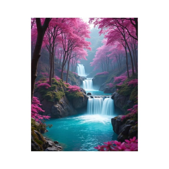 Paint By Numbers Kit for Adults Beginner - DIY Pink Forest Waterfall Serenity Canvas Painting Kits for Adults, Frameless Paint By Number for Adults for Home Wall Decor 16x20 Inch