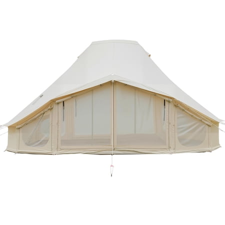 KFFKFF Canvas Bell Tent 4-Season 19.7 x 13.12 x 10.17 ft Yurt Tent with Stove Jack Breathable Poly-Cotton Canvas for Camping Fits up to 12 People Ideal for Family Trips Glamping Outdoor Events