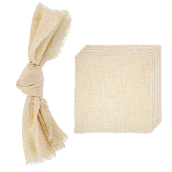 Uxcell 6 Pack Handmade Cloth Napkins, 16.5x16.5 Inch Cotton Napkins with Fringe Square Rustic Table Napkin for Wedding Party Dinner Table Decor Bridal Shower, Khaki