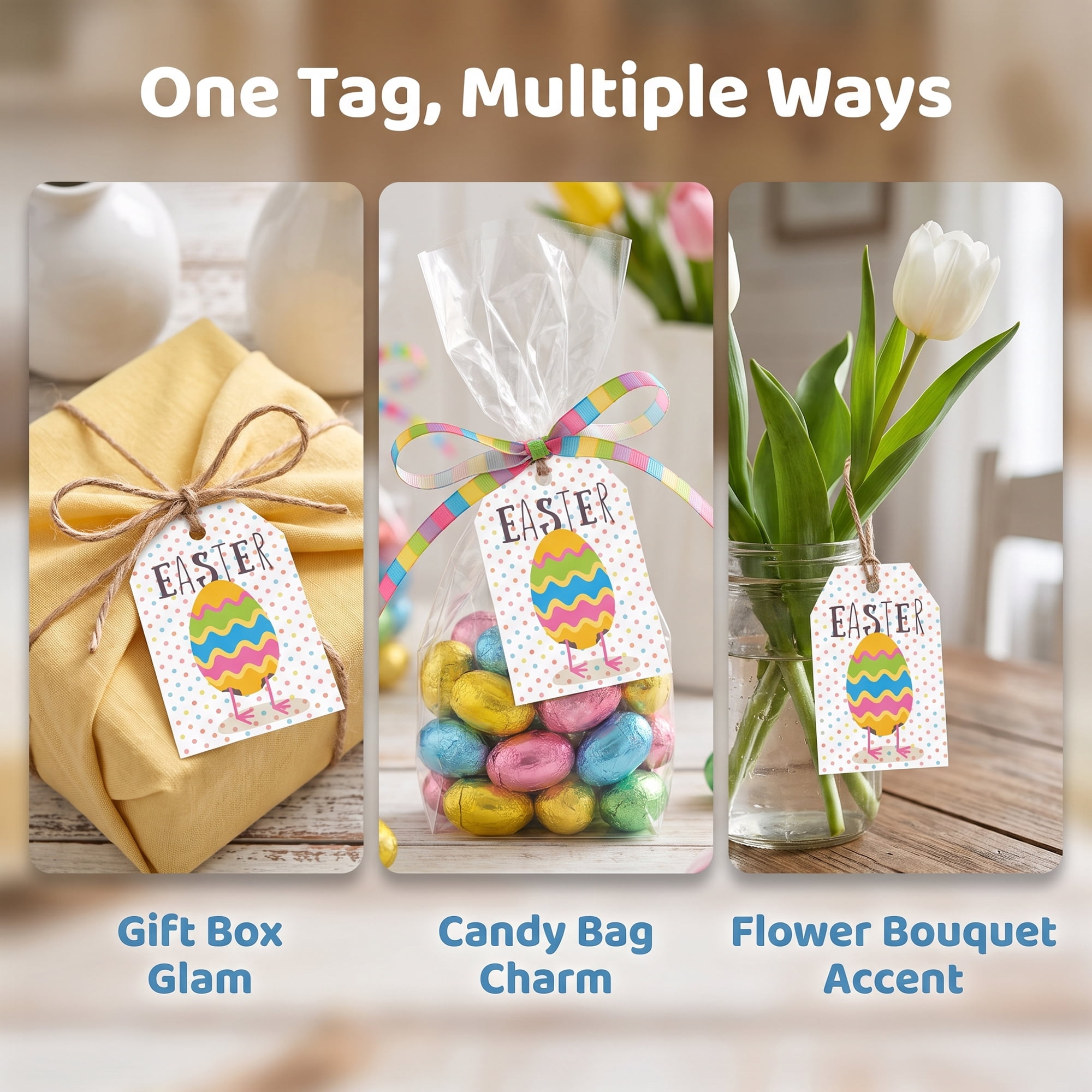 Unique Bargains 100Pcs Easter Gift Tags with Twine Easter Egg Pattern 2" x 3.1"