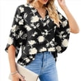 thumbnail image 2 of Blusas de Mujer con Mangas 3/4 y Cuello en V Holgado con Estampado de Pétalos de , Blusas de Trabajo de Negocios Flores Blancas M, 2 of 7