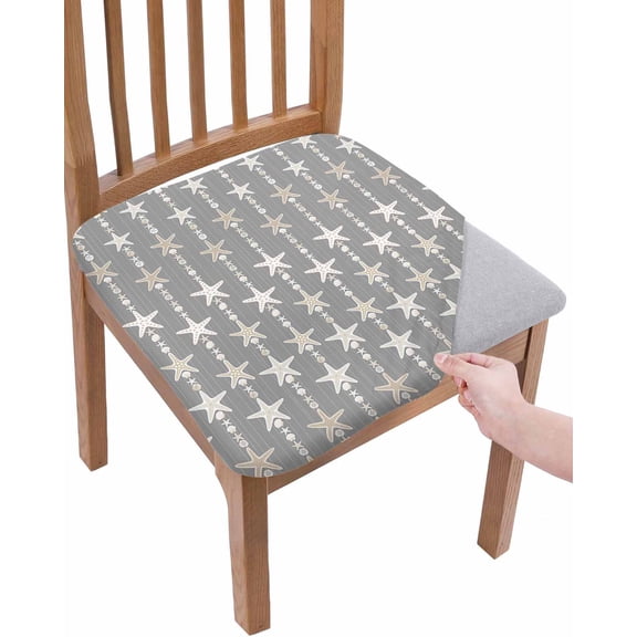 Starfish Grey Chair Seat Covers for Dining Room Stretch Chair Seat Covers Set of 4, Coastal Ocean Summer Sea Beach Chair Seat Protector Cushion Slipcovers for Kitchen Restaurant Office