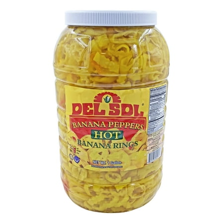 Del Sol Hot Banana Pepper Rings | Kosher | Halal | 1 Gallon