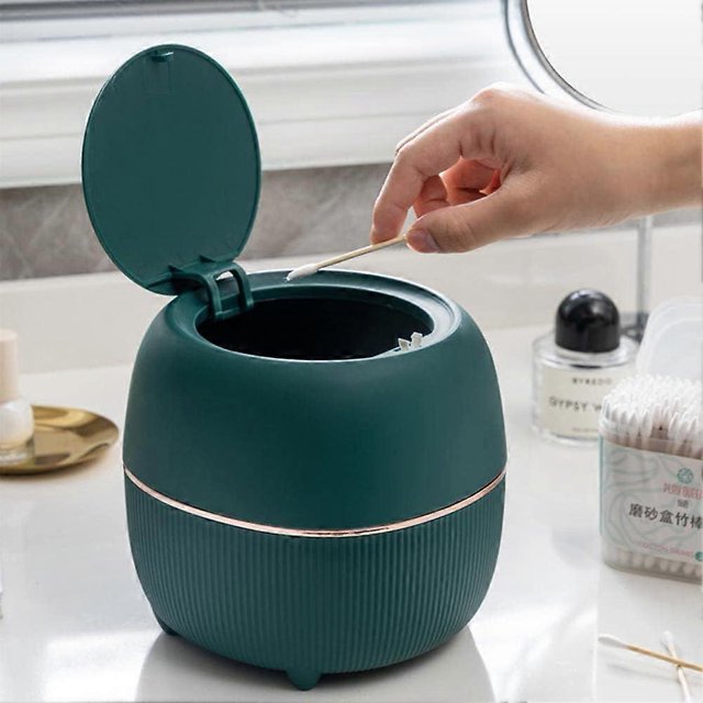 Mini Desktop Trash Can - Creative Plastic Desktop Trash Can with Button Lid Desk Trash Can - Small Home Office Trash Can (Green)