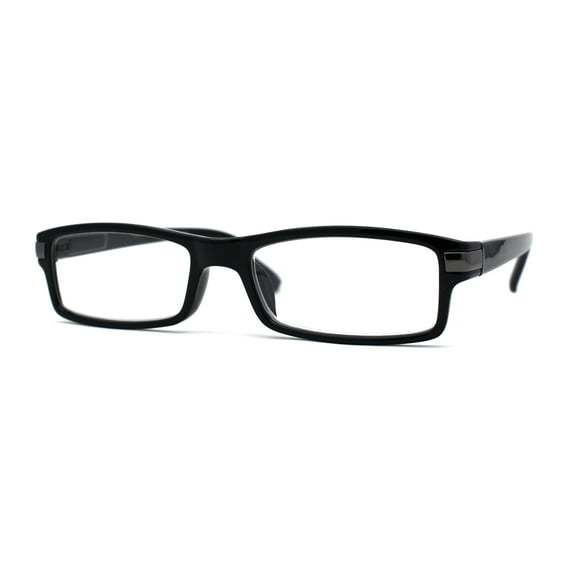 Classic Narrow Rectangular Spring Hinge Horned Powered Reading Glasses Black +1.5