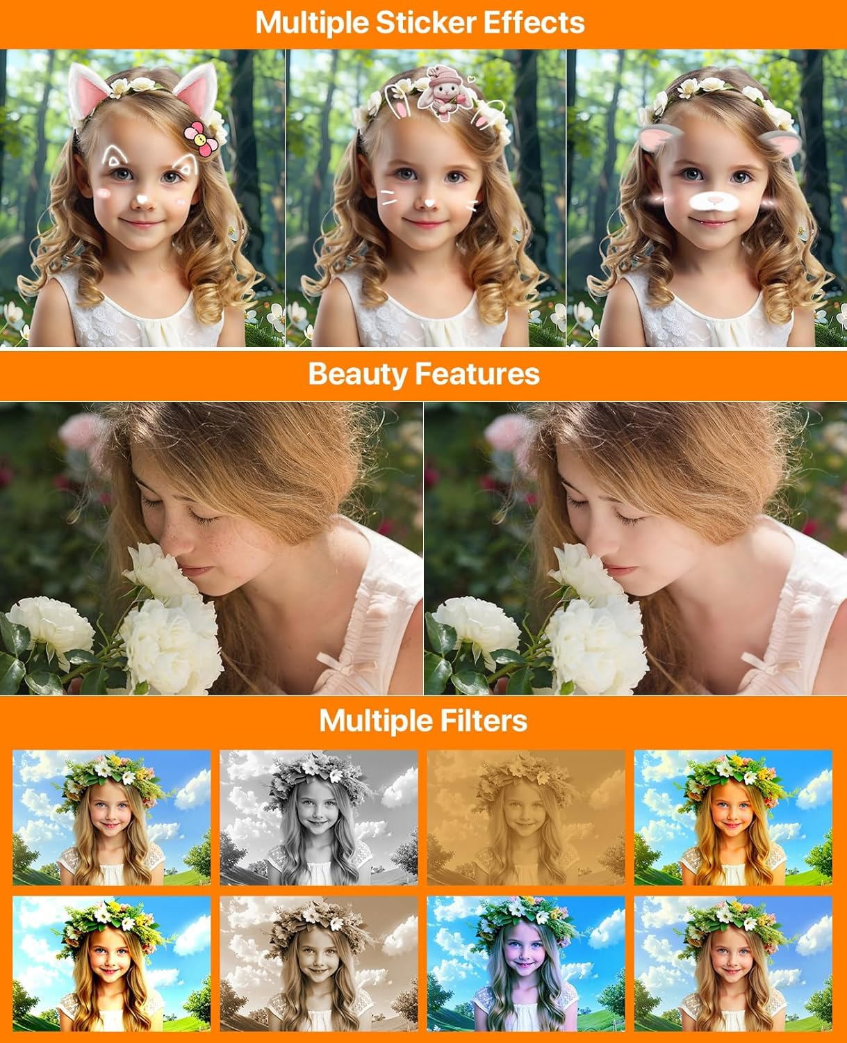 AI Smart Digital Camera WiFi Autofocu Dual Lens Point and Shoot Camera with 3.6" Touchscreen Smart Effects,Beauty & AR Filters with 32GB Card for Boys Girls Kids
