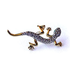 Plated Gecko - Gold Plated Swarovski Crystal Enamel Gecko Pin/ Brooch (1/2 x 1 1/2) - Gift Boxed
