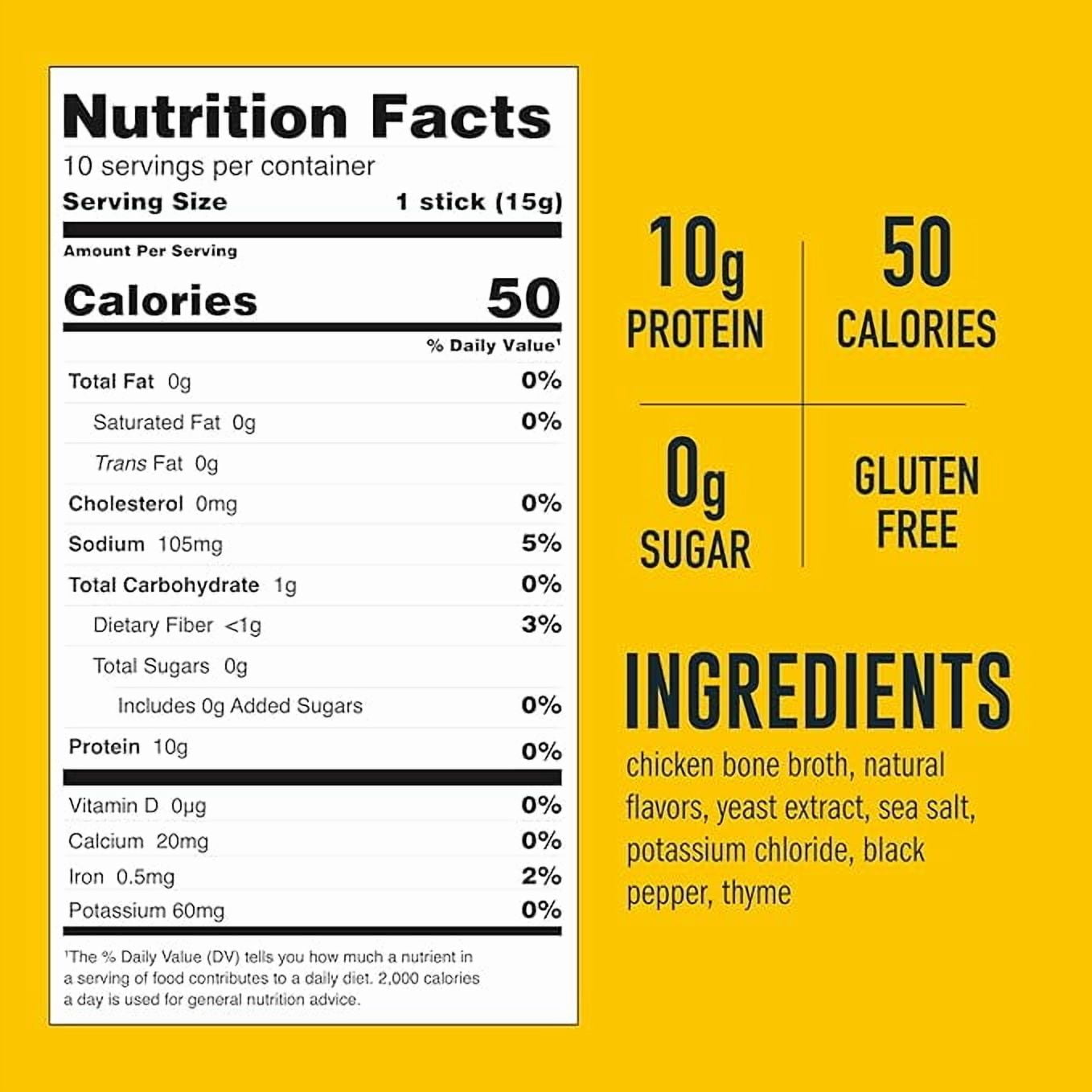 LonoLife Low Sodium Chicken Bone Broth Powder Mix | 10g Protein | Collagen-Rich, Keto & Paleo Friendly | Natural Ingredients | 10 Portable Stick Pack Servings