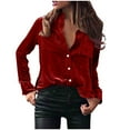 thumbnail image 3 of Xdegoge Womens Velvet Top Button Down V Neck Tops Casual Long Sleeve Lapel Blouse Classic Vintage Tunic Blouses Fall Winter Stylish Elegant Shirt, 3 of 7
