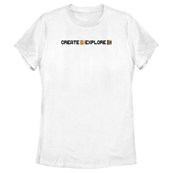 Women's Minecraft Create Explore Alex and Steve  Graphic Tee White Medium