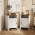 thumbnail image 2 of Furmax Farmhouse End Table, Nightstand Set of 2 with Barn Door and Shelf, Side Table for Living Room Bedroom, White, 2 of 8