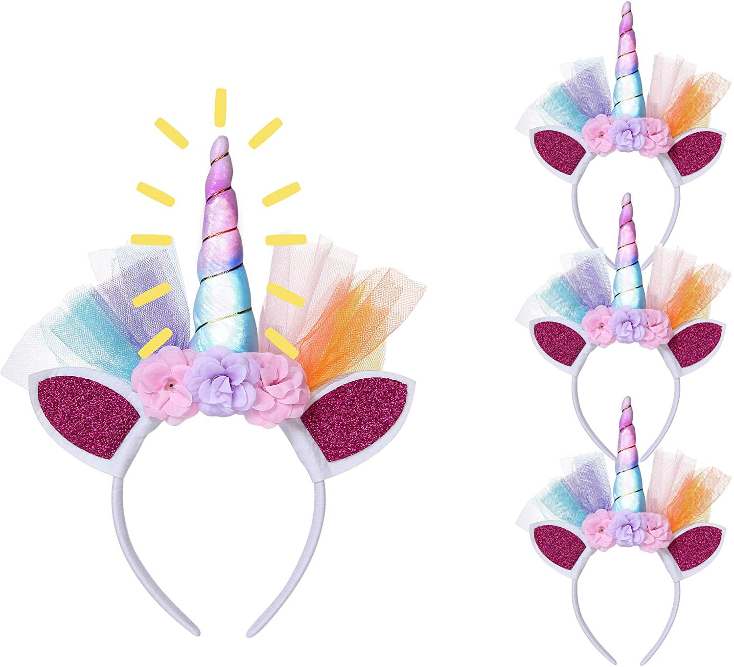 LED Unicorn Headbands Party Favor Supplies for Both Kids & Adults (Pack