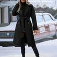 thumbnail image 4 of Classy Wool Blend Trench Coats Ladies with Belt Double Breasted Long Sleeve Notched Lapel Collar Warm Overcoat (Medium, Black), 4 of 6