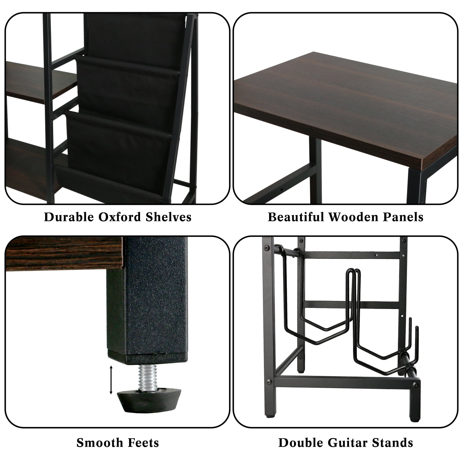 EASTROCK Guitar Stand & Record Player Stand with 3-Tier Vinyl Storage & Amp Stand for Music Room/Studio,Metal Shelf and Wooden Boards