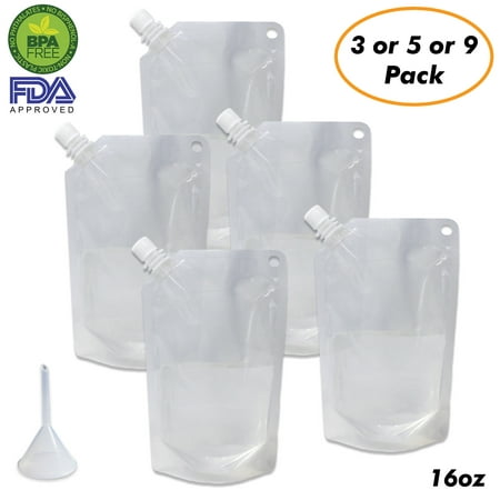 Cruise Ship Flask Kit - Reusable & Concealable Liquor Bags - Sneak or Smuggle Booze & Alcohol (5x16oz + Funnel (Best Way To Sneak Alcohol On A Cruise)