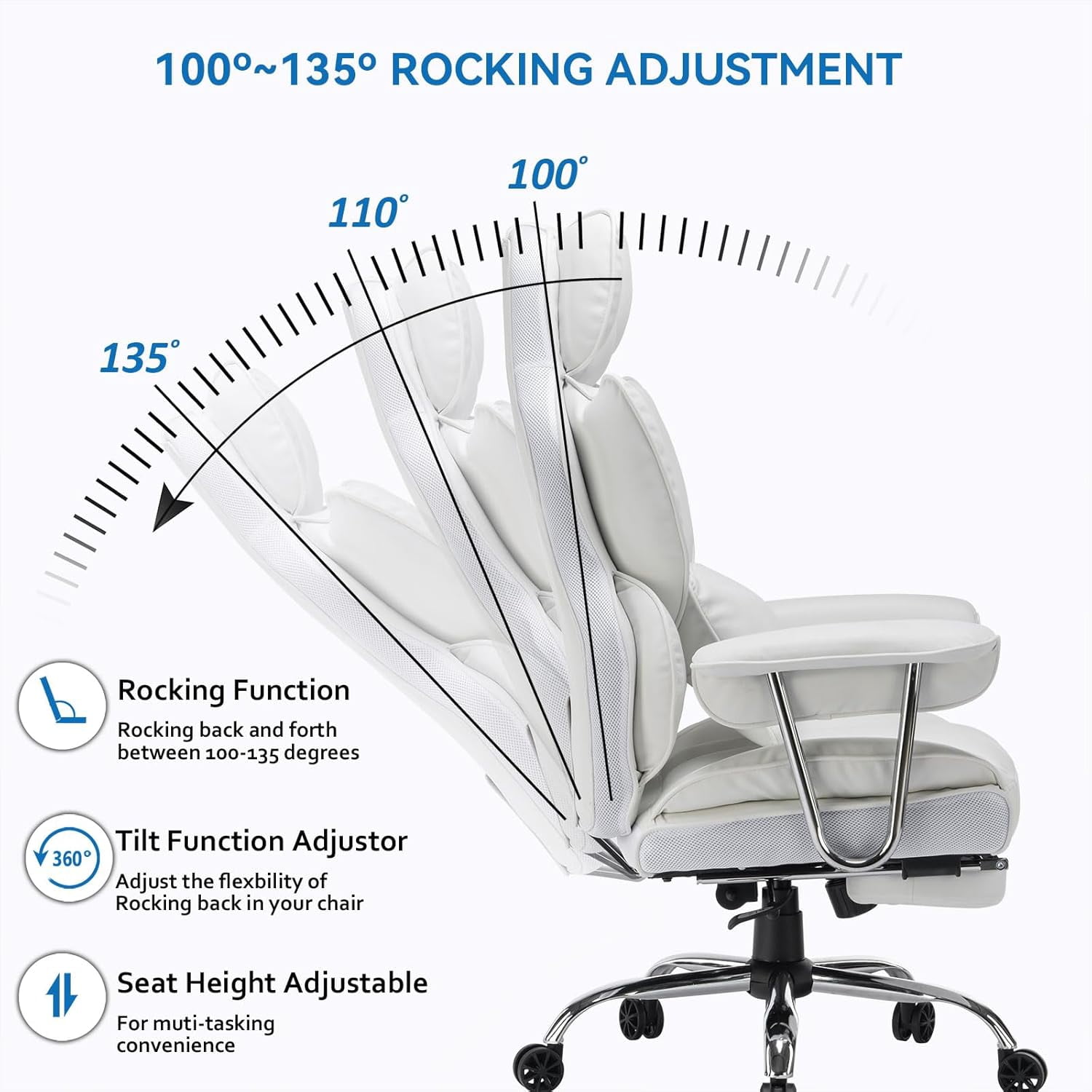 Woodty Adult PU High Back Indoor Commercial Adjustable Armrests and Lumbar Support Office Chairs, White