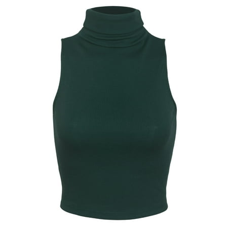- KOGMO Womens Sleeveless Ribbed Turtleneck Crop Top Knit Made in USA