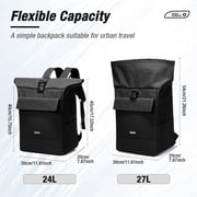 SYCNB Rolltop Backpack for Men & Women, Waterproof Travel Backpack with computer compartment, 24L/27L Expandable Capacity Daypack for Work College Trip, Black