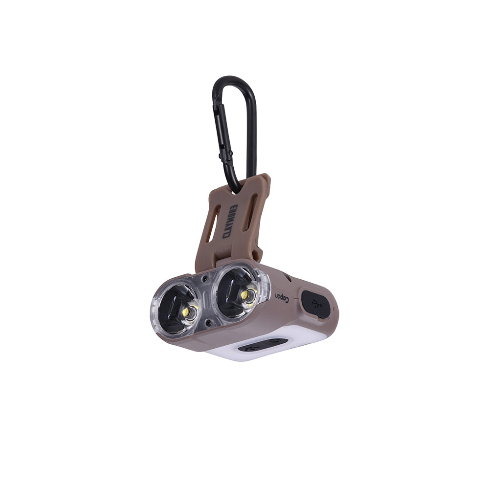 Claymore Capon 120H (Tan) - LED Rechargeable Clip-On Cap Headlamp, Lightweight Hat Light for Camping, Running, Hiking, Emergency & Industrial Use, Waterproof, USB-C, Up to 45 Hours of Battery Life.