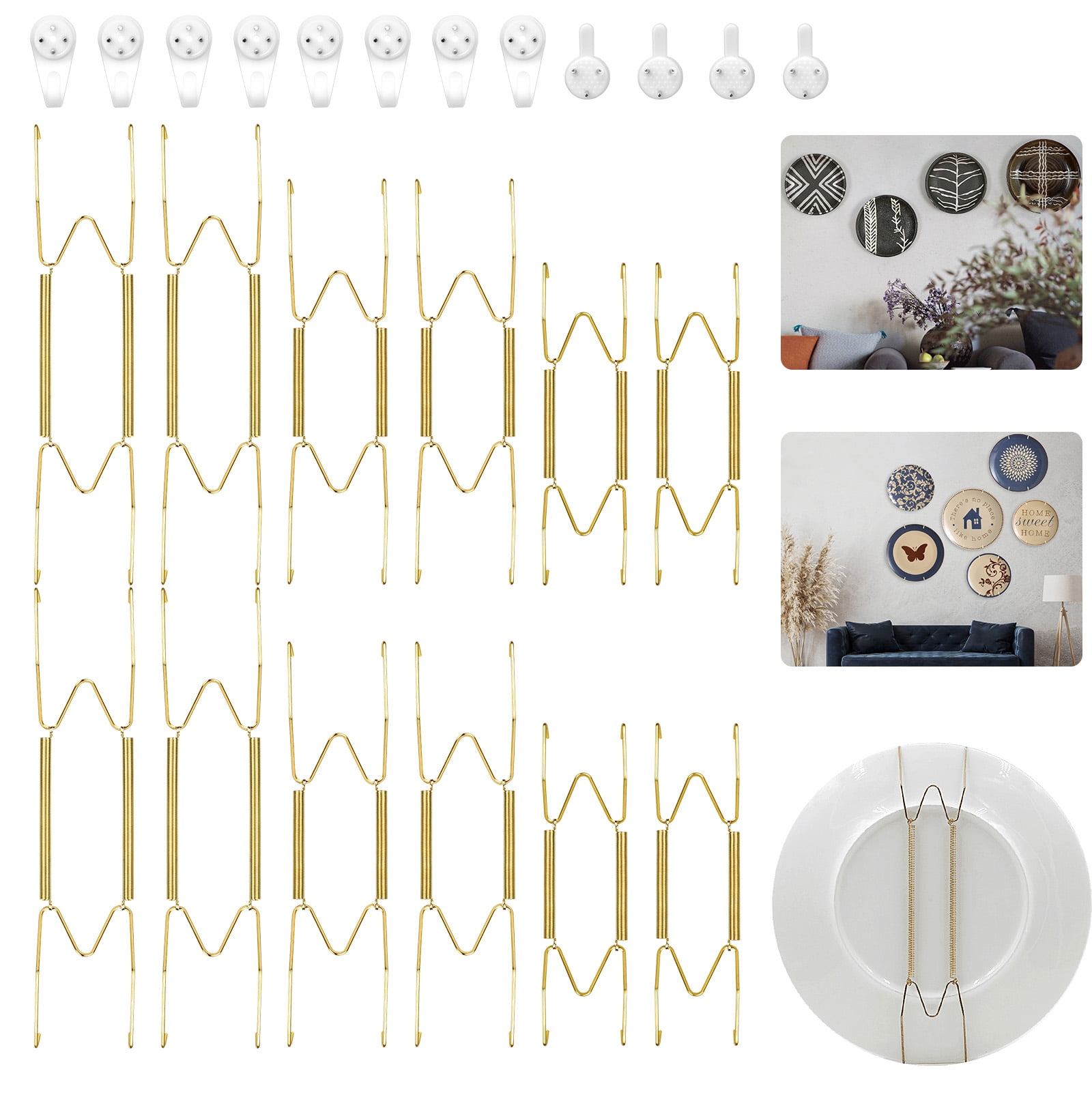 12pcs Plate Hangers, TSV Wall Plate Hangers with 12pcs Wall Hooks, Stainless Steel Decorative Wire Plate Hangers Holders for Antique China, Antique Plates and Arts (6, 8, 10 inches)