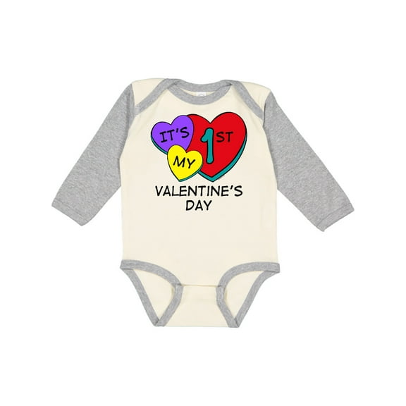 Inktastic 1st Valentine's Day Hearts Boys or Girls Long Sleeve Baby Bodysuit