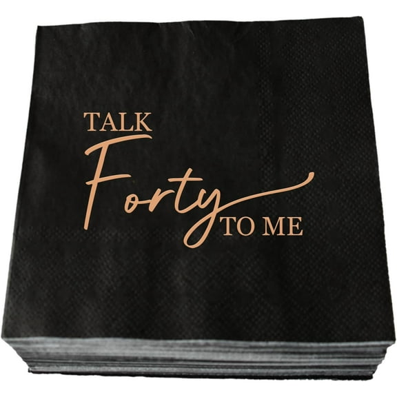 20pcs 40th Birthday Napkins Rose Gold and Black Talk Forty To Me Cocktail Napkins, Cheers to 40 Years, Hello 40, Bday Bar Beverage Paper Napkins, 3-Ply 5"x5"