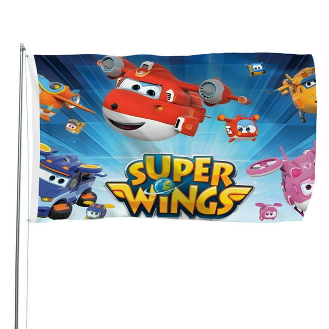 Super Wings Bandera impresa con temática, regalo perfecto para fanáticos, amigos y familiares, y adecuada para actividades al aire libre e interiores, decoraciones de fiesta. 90 cm × 150 cm.