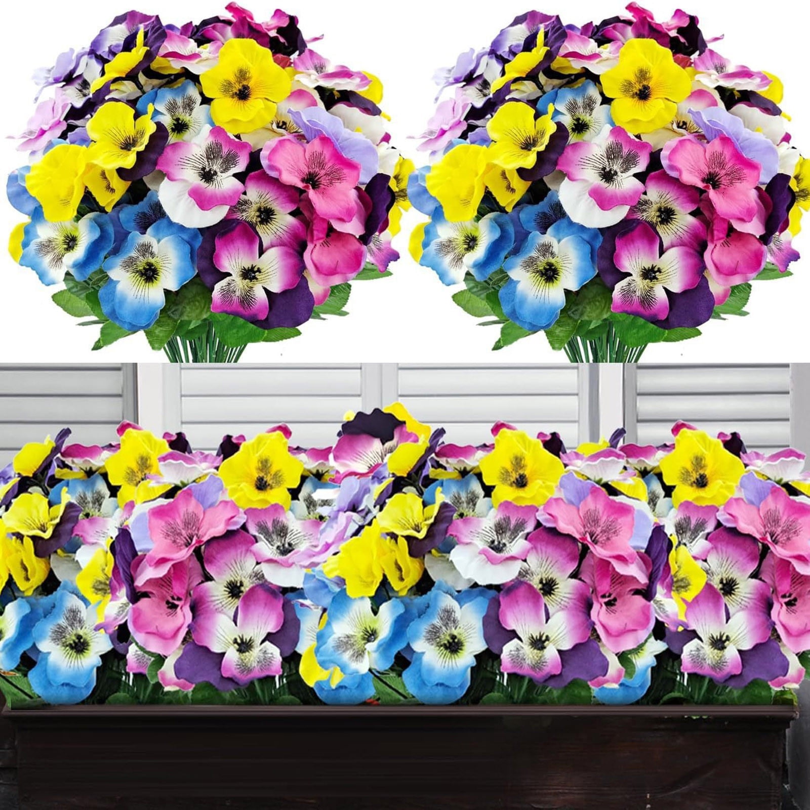 RuWeoMaa 24 Bundles Artificial Pansies Fake Flowers, 13" Artificial Pansies Silk Wild Flowers UV Resistant Faux Plants for Front Door Garden Porch Yard Spring Summer Indoor Outdoor Home Decor