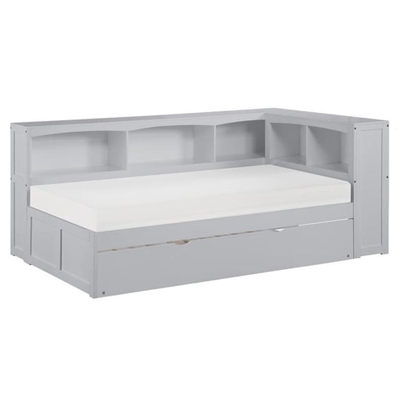 Lexicon Orion 5-Shelf Wood Twin Bookcase Corner Bed with Twin Trundle in Gray
