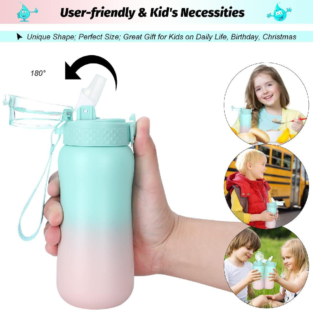 Kids Water Bottle, 12oz Water Bottles Kids with Straw and Stickers,  Stainless Steel Vacuum Double Wall Insulated cup, Kids Water Bottle for  School