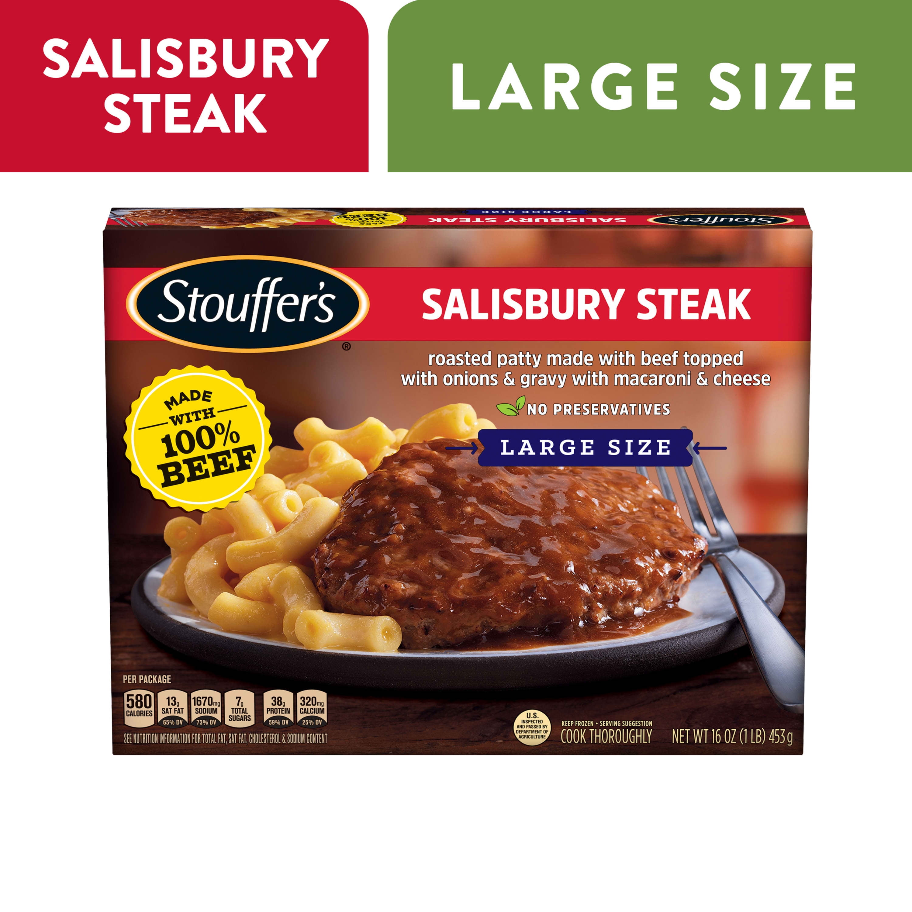 Stouffer's Salisbury Steak Large Size Meal, 16 oz (Frozen) - Walmart.com
