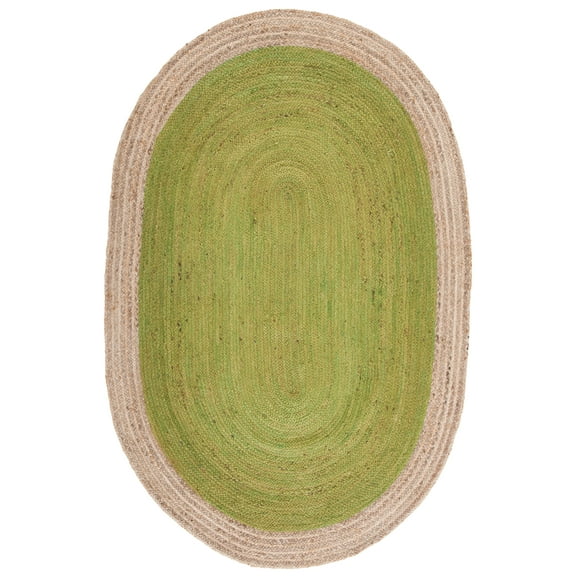 SAFAVIEH Natural Fiber Cebrail Geometric Area Rug, Green/Natural, 5' x 8' Oval