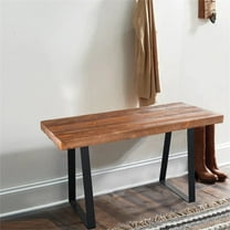 Rustic Old Pine Wood Entryway Bench Stool with Metal Leg 33"L x 13" W x 16.5" H