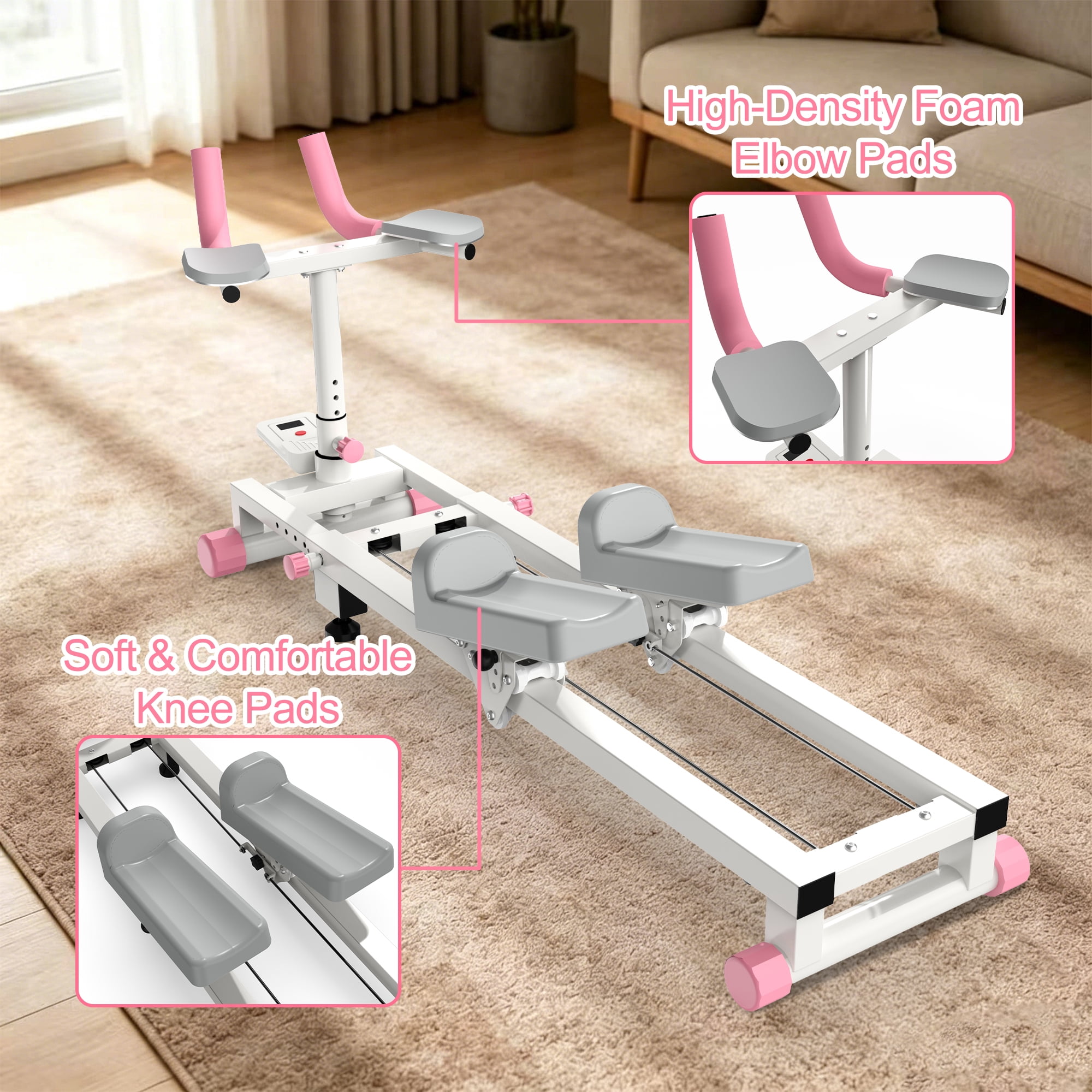 Leumius Crawl Spine Stretch Trainer,Full Body Low-Impact Cardio Machine with Adjustable Hand Grips, Knee Support & Steel Frame,Core Training Equipment for Home Gym Office Daily Workout,Pink