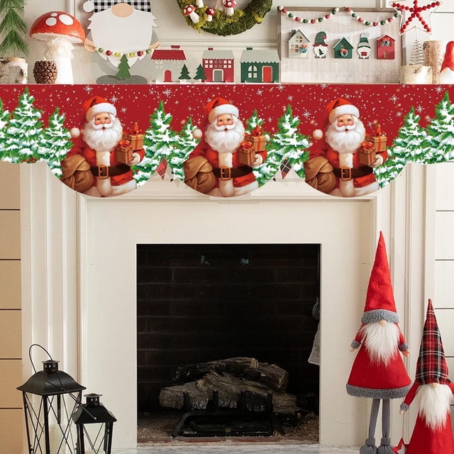 Banderas de Chimenea Navideñas, Fondo de Tela, Decoración Navideña, Bufanda para Chimenea