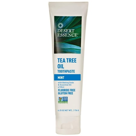 Desert Essence Tea Tree TSF6 Oil Toothpaste - Mint - 6.25 Refreshing Taste - Deep Cleans Teeth & Gums - Helps Fight Plaque - Sea Salt - Pure Essential Oil - Baking Soda - Promotes Healthy Mouth