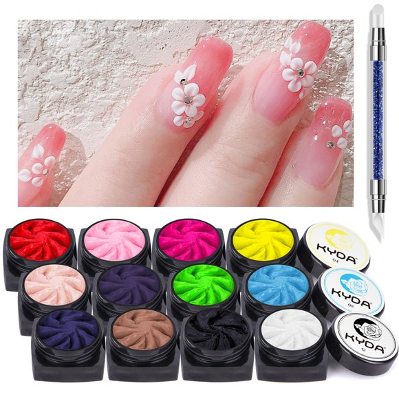 Ownest Juego de gel de uñas con pintura de escultura de 12 colores, escultura de gel tallada en 3D, pegamento de pintura creativa, remojo de rayos UV con 1 bolígrafo de pintura tallada