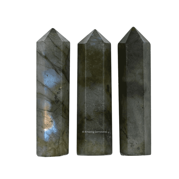 Labradorite Crystal Hexagonal Points, DIY Jewelry Making (3 pcs)