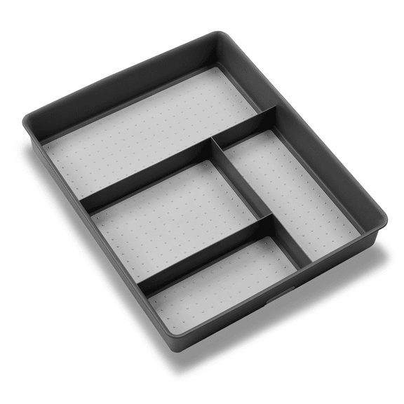 madesmart Classic 4 Compartment Drawer Organizer with Soft Grip Lining, Granite