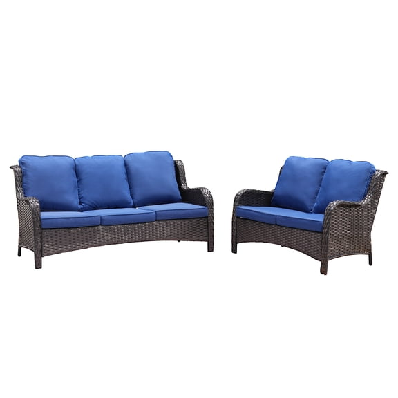 Ovios 2 Pieces Outdoor Patio Furniture with Sofa Wicker Patio Sectional with Loveseat for Backyard