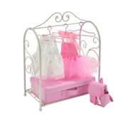 Badger Basket Scrollwork Metal Armoire with Storage & Dresses for 18 inch dolls - White/Pink