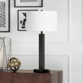 thumbnail image 3 of Evelyn&Zoe Dunand 27.25" Tall Table Lamp with Fabric Shade, Blackened Bronze/White, 3 of 8
