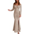 thumbnail image 1 of Vestido de fiesta con abertura en el dobladillo trasero de manga larga para adelgazar sólido con cuello en V sexy para mujer Fridja NMB4959, 1 of 8