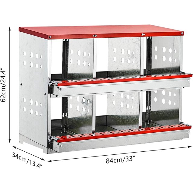 QinaQin 6 Compartment Nesting Boxes for Chickens, RollOut & Rollaway, Red