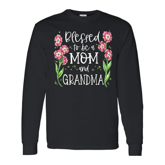 Inktastic Blessed to Be a Mom and Grandma Pink Flowers Long Sleeve T-Shirt
