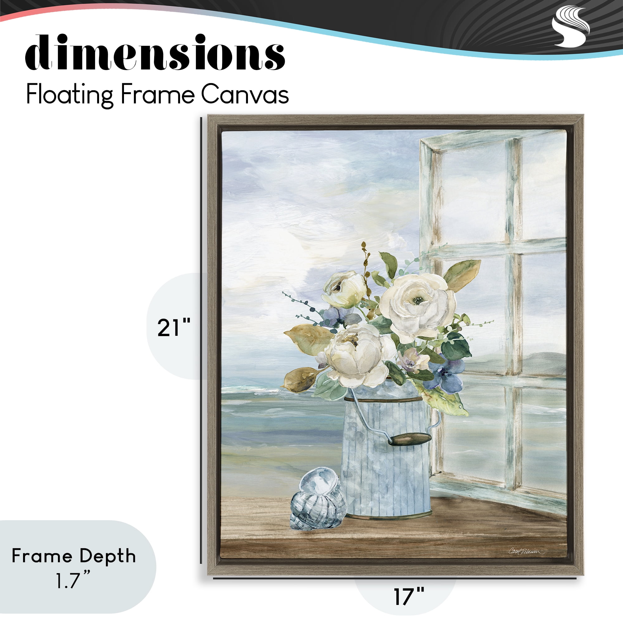 Stupell Industries Seaside Florals on Windowsill Brown Framed Floater Canvas Wall Art, design by Carol Robinson