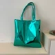 thumbnail image 1 of Typpkmm Glossy Tote Bag, Genuine Leather Handbag for Women, Versatile Casual Work Shoulder Bag, Green, 1 of 7